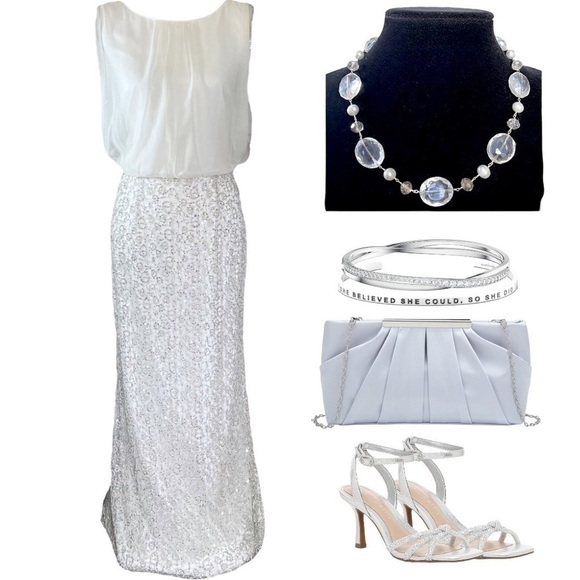 NWT Aidan Mattox Chiffon and Metallic Lace Column Gown sz 10 - Picture 12 of 15